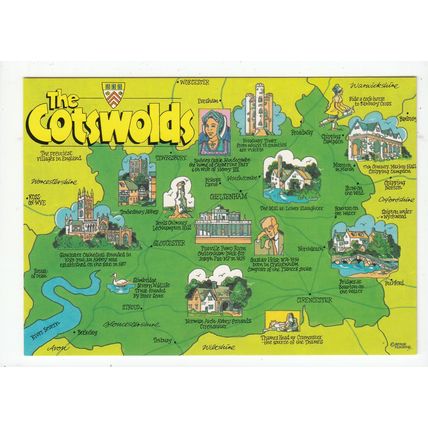 Cotswold Map Postcard John Hinde 2SOA 256