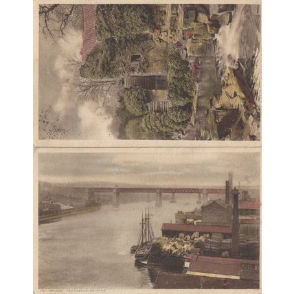 Ships At The Bridge Old Mill 2x Antique Newcastle 1919 Painting Postcard s