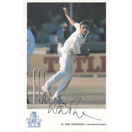 Mike Watkinson Lancashire Classic Cricket Club Hand Signed Card Photo Postcard
