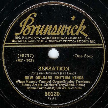 Brunswick 78 #80120 - New Orleans Rhythm Kings "Sensation" & "Bluin' The Blues"