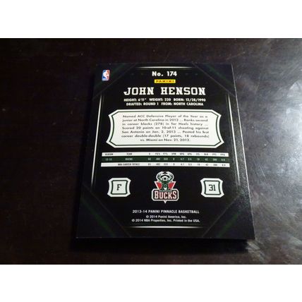 2013-14 Pinnacle Basketball Card # 174 John Henson NM (7) Milwaukee Bucks (SB)