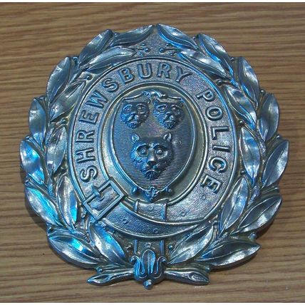 Vintage Shrewsbury Police Wreath Helmet Plate