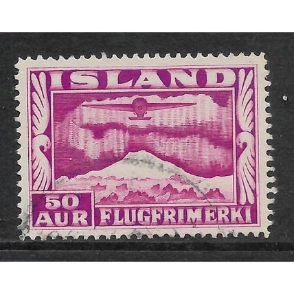 ICELAND 1934 50a PURPLE MONOPLANE SG 211 FINE USED #4