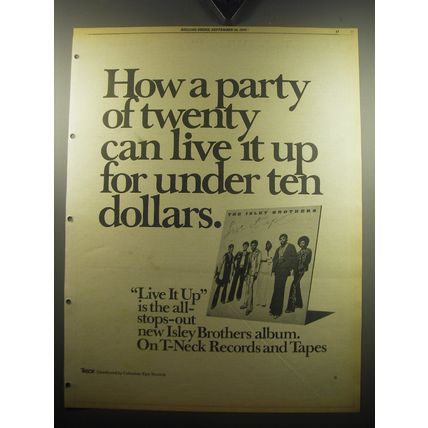 1974 Isley Brothers Live it Up Album Ad - How a party of twenty can live it up