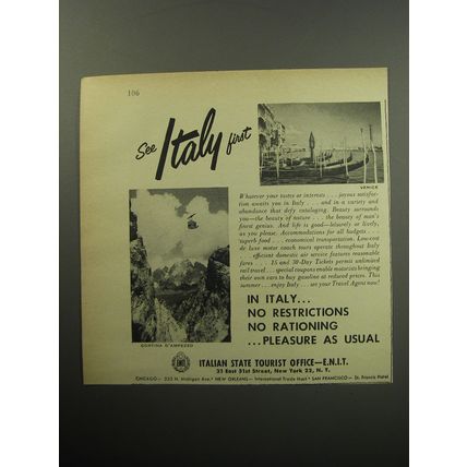 1957 Italian State Tourist Office Ad - See Italy first