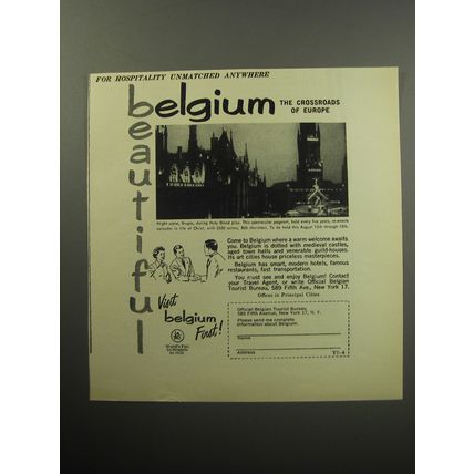 1957 Belgium Tourism Ad - For hospitality unmatched anywhere