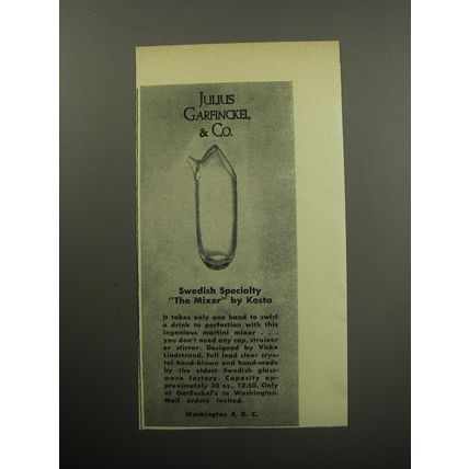 1957 Julius Garfinckel & Co. Ad - Kosta Crystal Mixer by Vicke Lindstrand