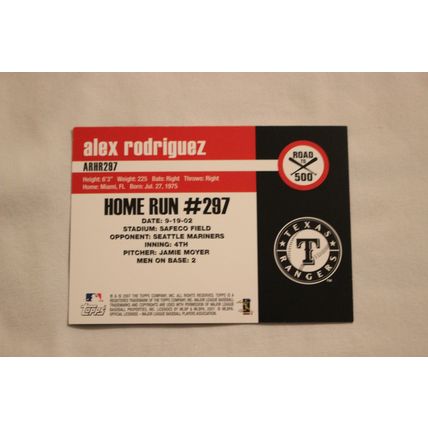 Alex Rodriguez 2007 Topps ROAD TO 500 ARHR297 Home Run #297
