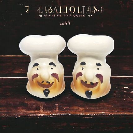 French Chef Head Salt & Pepper Shakers - Ceramic - Hand Painted