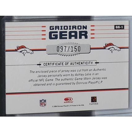 2004 Donruss Elite ASHLEY LELIE (Broncos) Gridiron Gear GW patch #GG-1 97/150