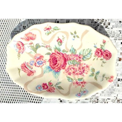 Vintage Bathroom Soap Dish & Toothbrush Holder Pink Ceramic Floral Design