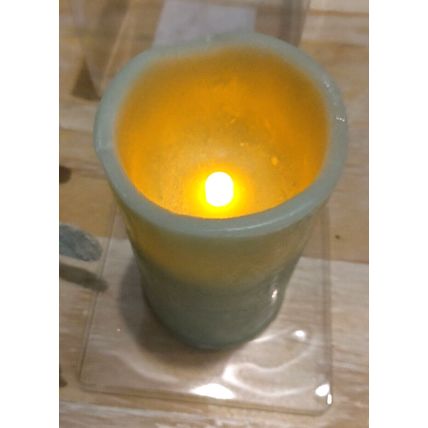 Mikasa Home Accents B/O Pillar Candle 3x6 Mint Green & Iced Lambs Ear Greenery