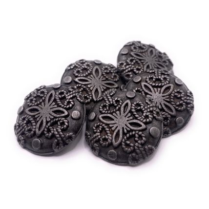 23mm Zinc Alloy Metal Sewing Shank Buttons Round Antique Silver Flower Carved