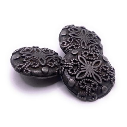 23mm Zinc Alloy Metal Sewing Shank Buttons Round Antique Silver Flower Carved