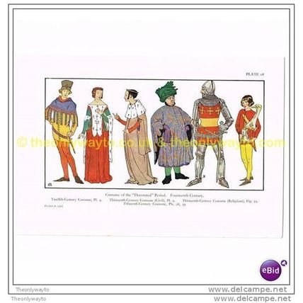 14thC 'DECORATED' PERIOD COSTUME, c1939, Book Illustration