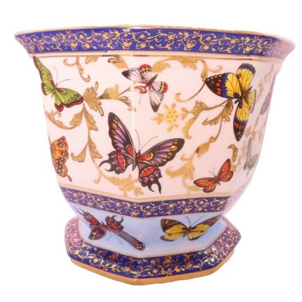 Butterfly Plant Pot with Gold Rim Porcelain 15 CM Past Times Home Decor Gift