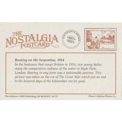 Postcard Boating on the Serpentine Hyde Park London 1914 - Nostalgia