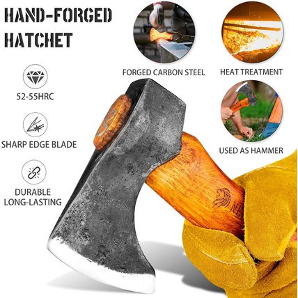Nedfoss 13" Hatchet with Leather Sheath, Forged Carbon Steel Axe, Hatchets for C