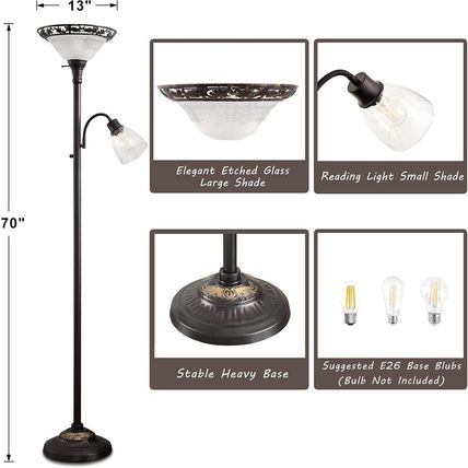 Floor Lamps for Living Room, 70" Floor Lamp Standing Torchiere Lamp with Etched