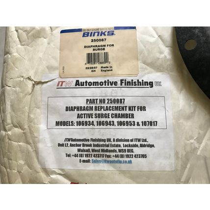 NEW ITW 250087 DIAPHRAGM KIT ACTIVE SURGE CHAMBER BINKS 250087,192232,SA
