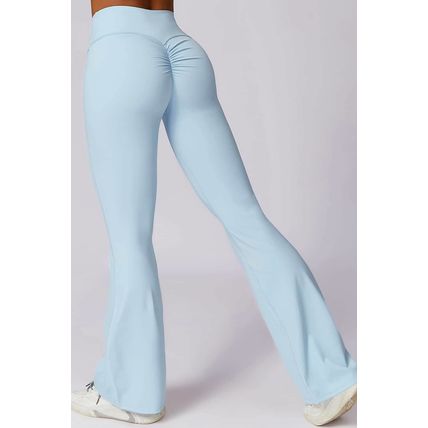 Mist Blue Solid Color High Waist Active Sports Flare Pants