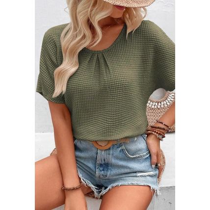Moss Green Guipure Lace Patch Textured T-shirt