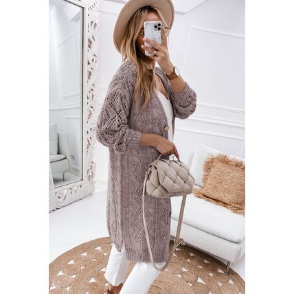 Purple Hollow-out Openwork Knit Cardigan