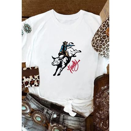 White Cowboy Howdy Embroidered Western Fashion T Shirt