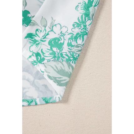 Green Floral Print Ruffle Sleeve Frilly Button Up Shirt