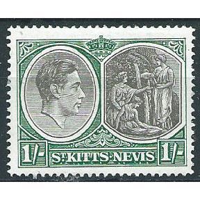 St Kitts-Nevis 1943 SG75b 1/- Black & Purple Perf 14 Mounted Mint .. ..