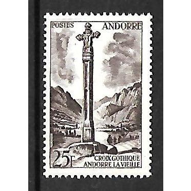 ANDORRA FRENCH 1955 GOTHIC CROSS 25F BROWN SG F155 M / MINT