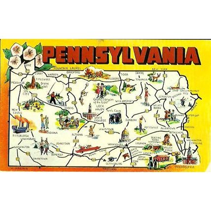 United States PENNSYLVANIA Map Postcard (Dexter S-27931-B)