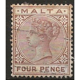 Malta 1885 SG27 4d Brown Wmk Crown CA Fine Used . .