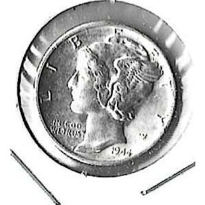 1944 US Silver Mercury Dime AU