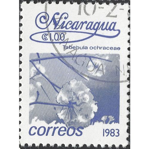 NICARAGUA, FLOWER, Gold Trumpet Tree, blue 1983, $1, #3