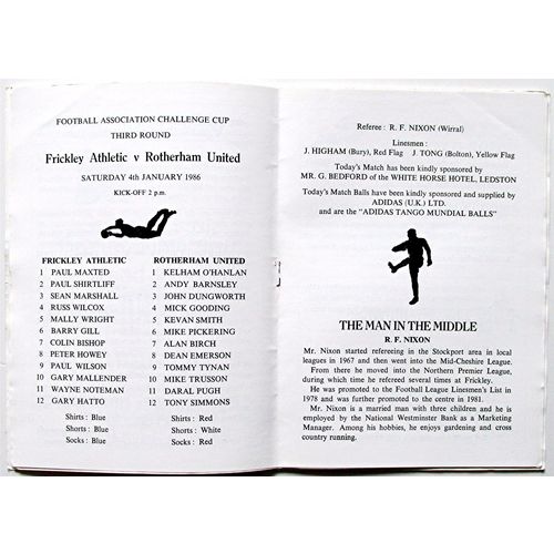 1985-86 FRICKLEY ATHLETIC v ROTHERHAM UNITED (FA Cup) VG Condition - No Writing