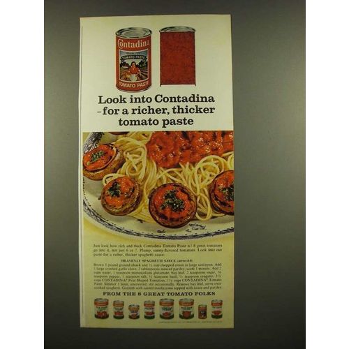 1967 Contadina Tomato Paste Ad - Heavenly Spaghetti Sauce recipe