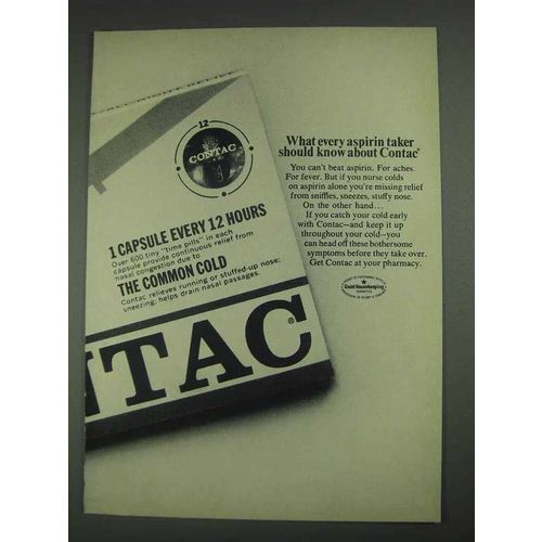 1967 Contac Medicine Ad - Aspirin Taker Should Know