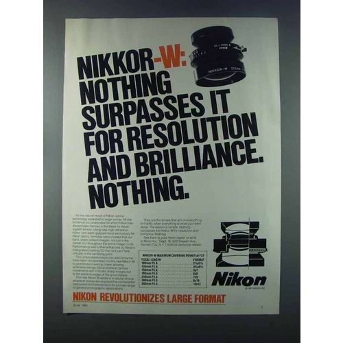 1981 Nikon Nikkor-W Lenses Ad - Nothing Surpasses It