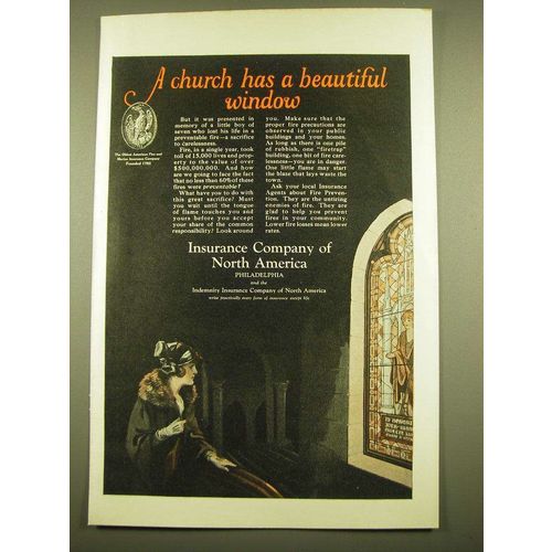 1924 Insurance Company of North America Ad - A church has a beautiful window