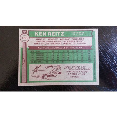 1976 Topps Card # 158 Ken Reitz Excellent (5) St Louis Cardinals