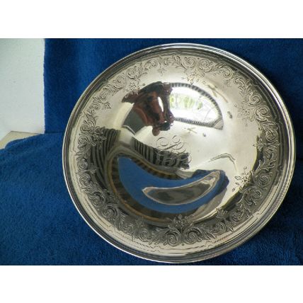 VINTAGE ORNATE 10.5" FOOTED STERLING SILVER BOWL MONO "BB"