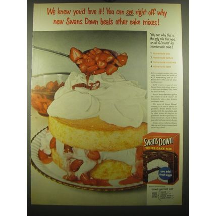 1954 Swans Down White Cake Mix Ad - We knew you'd love it!