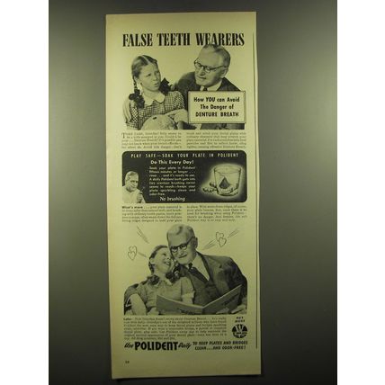 1944 Polident Denture Cleaner Ad - False teeth wearers