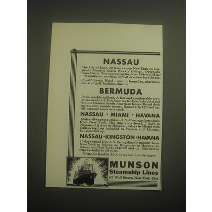 1931 Munsun Steamship lines Ad - Nassau