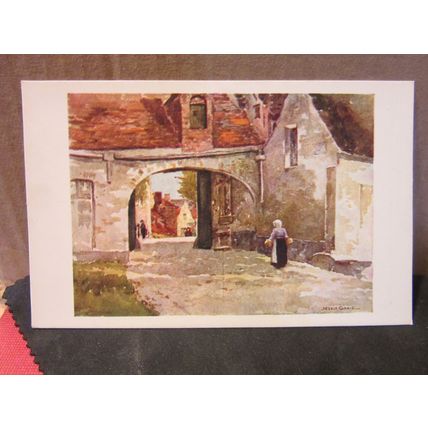 SORTIE DU BEGUINAGE, BRUGES unused vintage postcard painting =