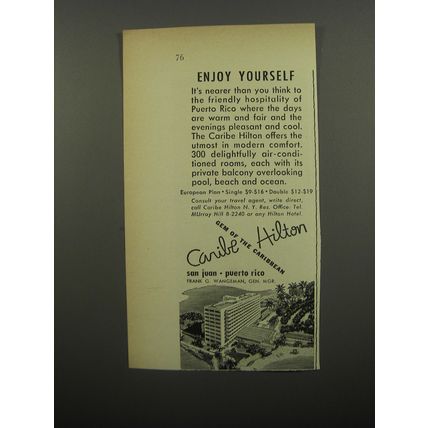 1951 Caribe Hilton Hotel Ad - Enjoy yourself
