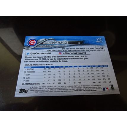 2018 Topps Card # 172 Wilson Contreras Near Mint (7) Chicago Cubs (AA)