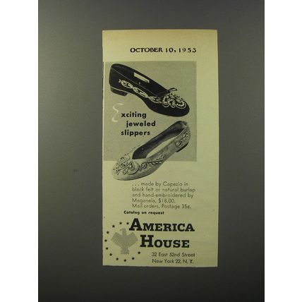 1953 America House Capezio Shoes Advertisement - Exciting jeweled slippers