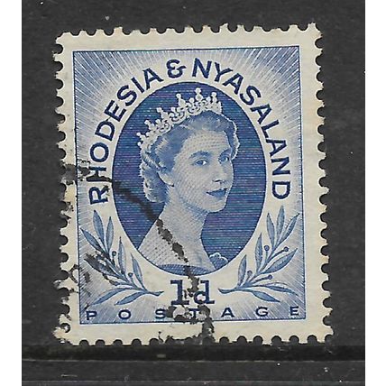 RHODESIA & NYASALAND 1954 1d BLUE QE II SG 2 FINE USED